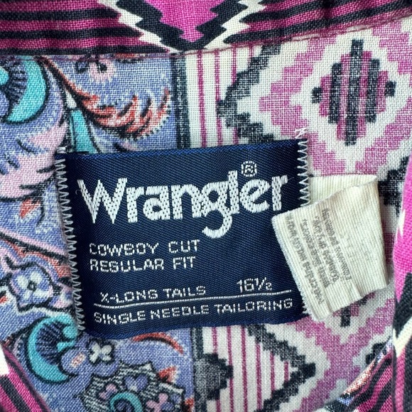 Vintage Wrangler Shirt Mens 16.5 AZTEC PAISLEY Wester Button Rodeo Made in USA - Picture 3 of 10